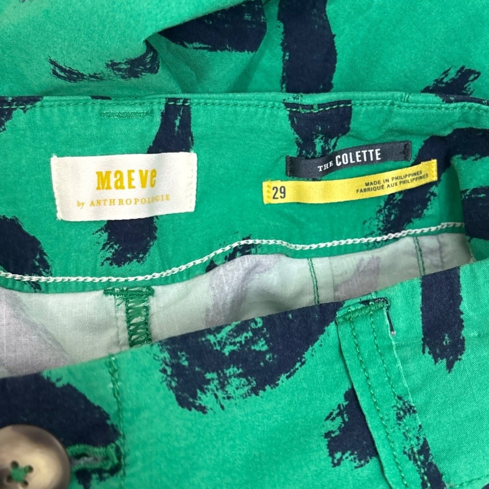 Maeve Anthropologie Colette Pants Sz 29 30X26 Green Paint Print Wide Leg Cropped - Picture 5 of 7